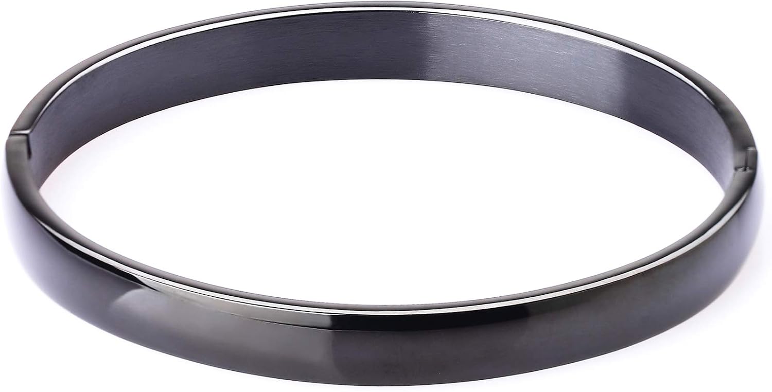 MILAKOO Womens 6MM Stainless Steel Bracelet Plain Polished Finish Oval Bangle Black, A6-Black - Image 4