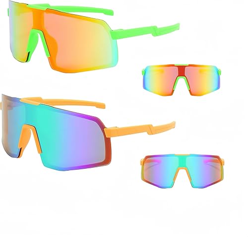 SANPLMG UV400 Paquete de 2 gafas de sol deportivas sin marco para niños y niñas, ciclismo, béisbol, golf, jóvenes, gafas de sol deportivas