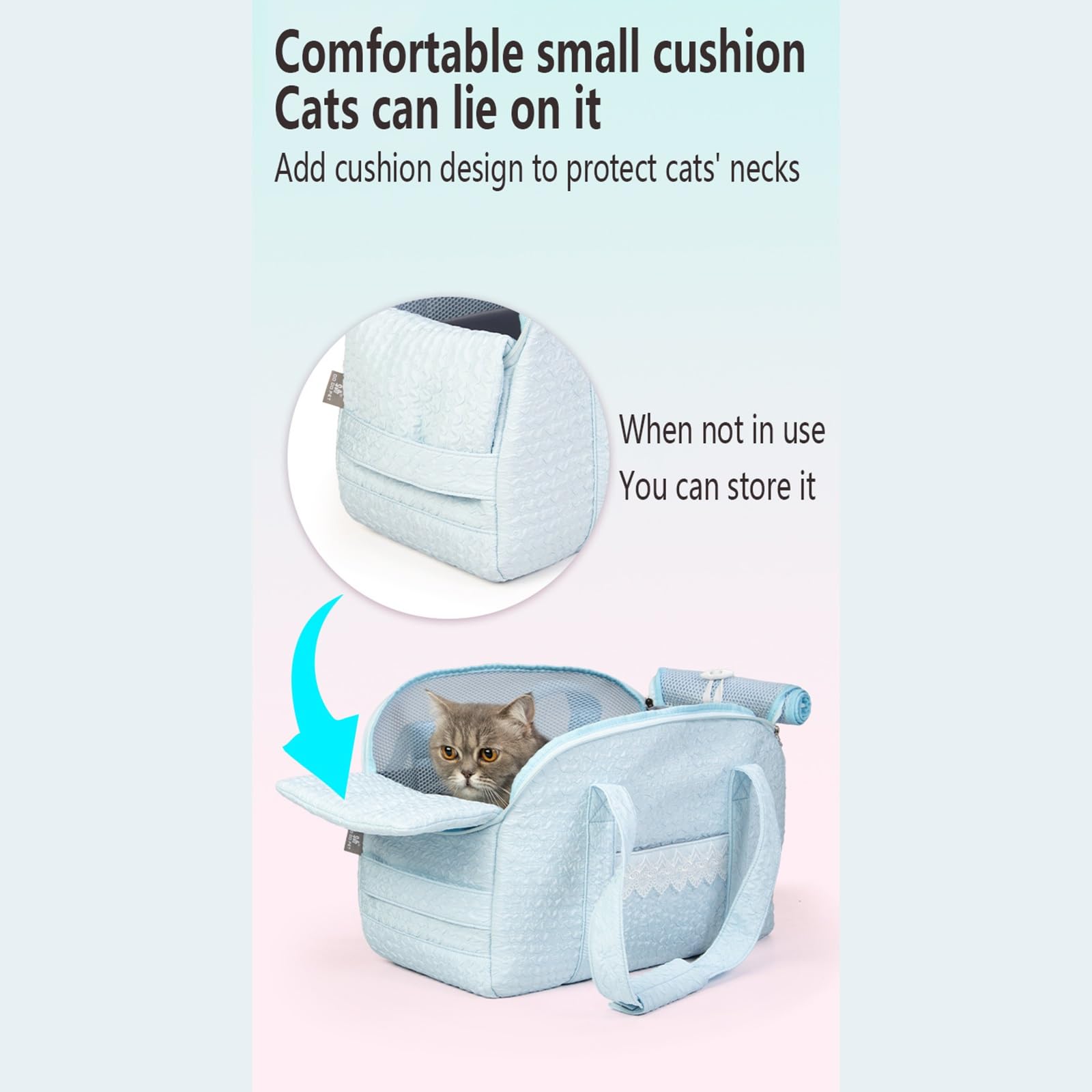 Transportín para Gatos Blando Plegable Antifugas Ventilado Correa Ajustable para Coche/Veterinario/Viaje para Gatos/Perros de hasta 20 Libras(Blue 2Pcs)