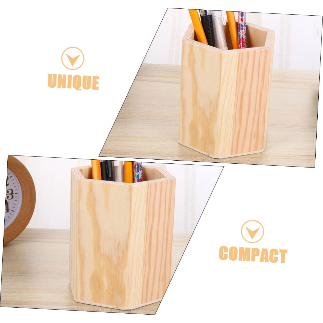 Alipis 4 pezzi Portapenne da Scrivania Contenitori Esagonali Pino Non Verniciati per Cancelleria e Make Up Organizer Decorativo e Personalizzabile per Ufficio e Casa