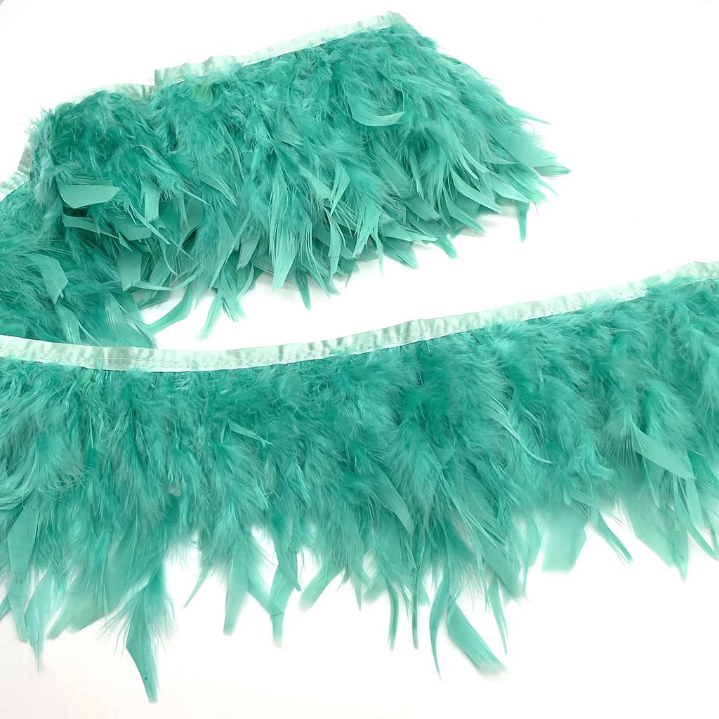 Shekyeon Turkey Feathers Fringe Trim for Party Clothing DIY Sewing Crafts Decoration Pack of 2 Yards (Mint Green)