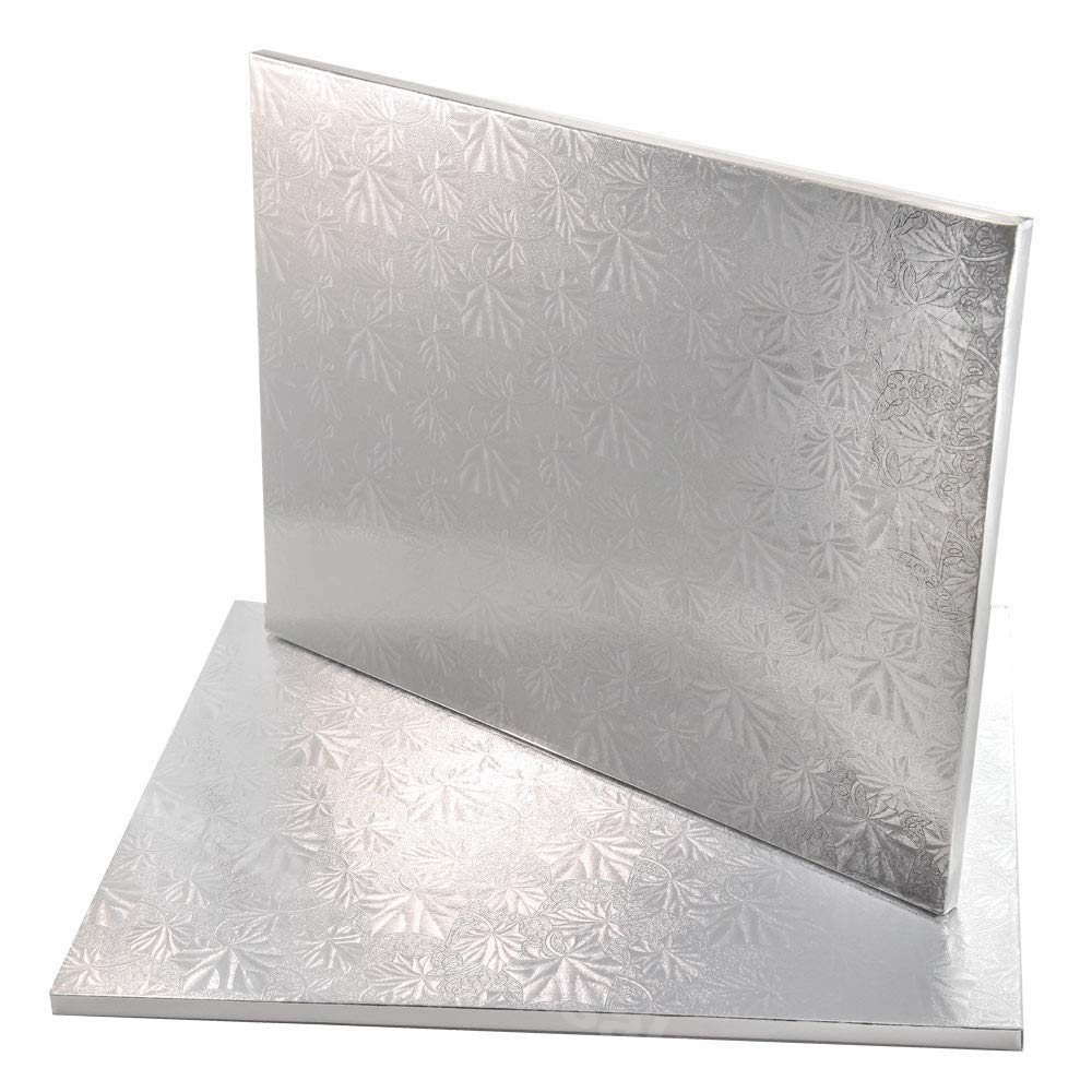 Tambour fin argenté 14 x 19 cm lot de 6 supports rectangulaires pour gâteau
