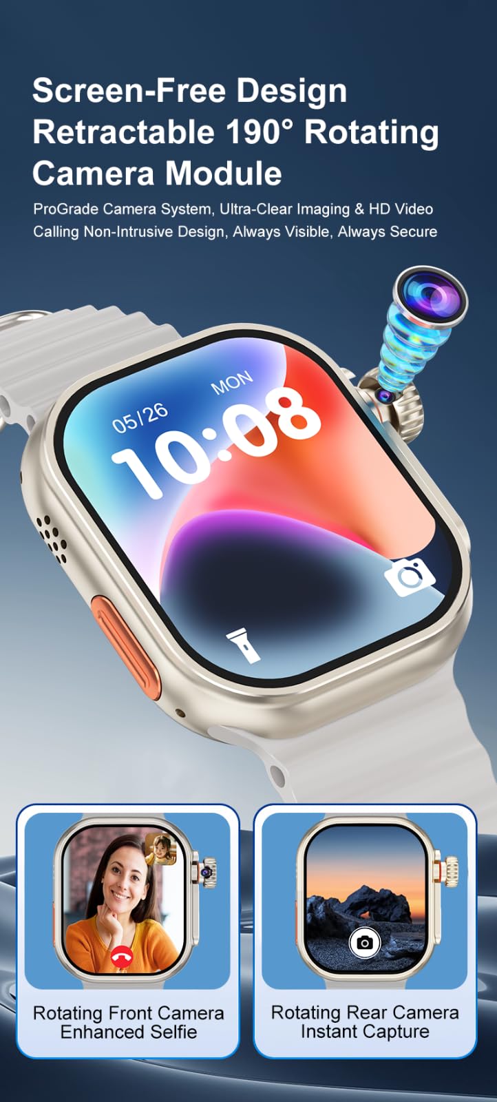 Montre intelligente 4G avec emplacement pour carte SIM, montre connectée autonome avec écran HD de 5,59 cm, caméra rotative à 190° pour les appels vidéo, appels Wi-Fi, reconnaissance - blanc
