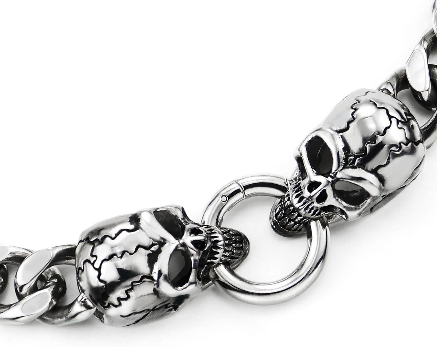 COOLSTEELANDBEYOND Mens Stainless Steel Curb Chain Skull Toggle Clasp Necklace, Gothic Style 12MM Wide 24 inches - Image 3