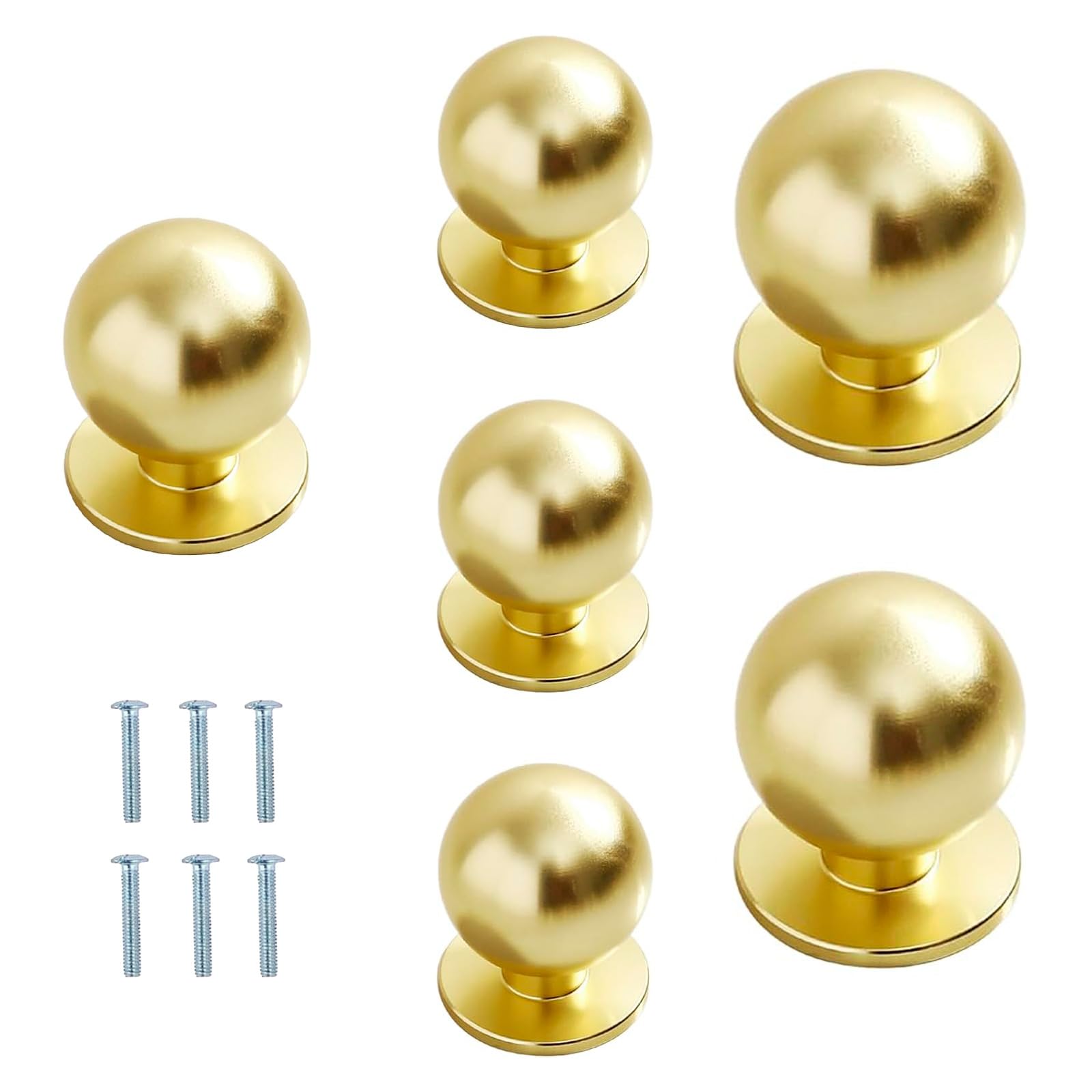 YARDNOGUE 6 Pack Gold Drawer Knobs, Round Cupboard Knobs with Screws, Aluminium Alloy Door Handles for Cabinet Wardrobe Furniture Kitchen Decoration (25 * 30mm)