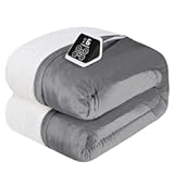 Westinghouse Heated Blanket Full Size, Soft Flannel to Sherpa Electric Blanket with 10 Heating Levels, 12 Hours Auto Off, Fast Heating Warming Blanket, Machine Washable, 72x84 Inch, Light Grey