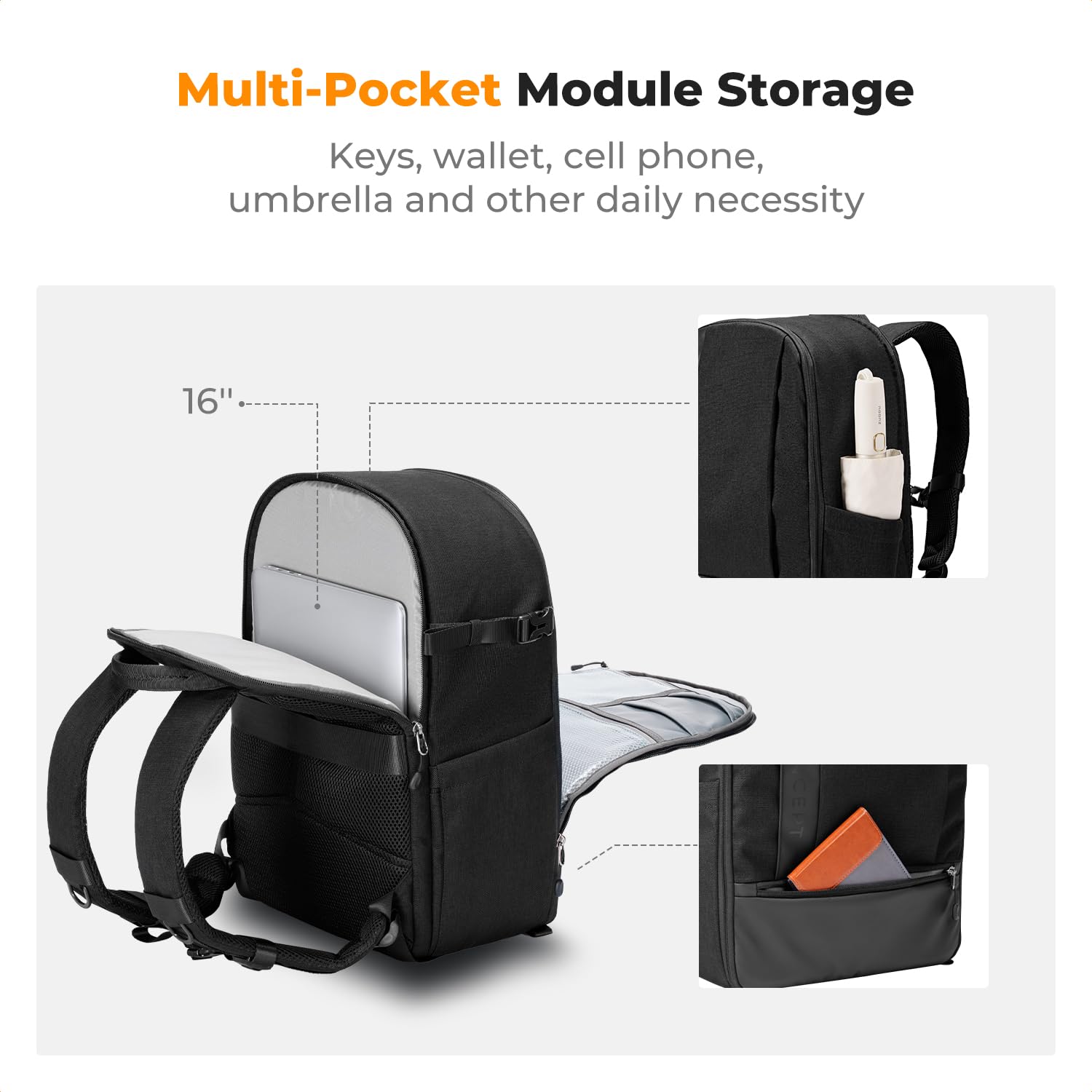 K&F CONCEPT Mochila para Cámara, Mochila Fotográfica Profesional Impermeable Mochila para Cámara Reflex, Bolsa para Cámara con Compartimento de Gran Capacidad para Portátil 15.6 Pulgadas-Negro