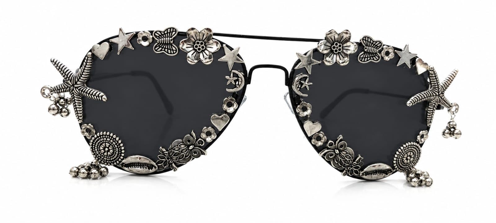 Boho Charm Embellished Sunglasses with Floral Silver Accents for Navratri-picture-24
