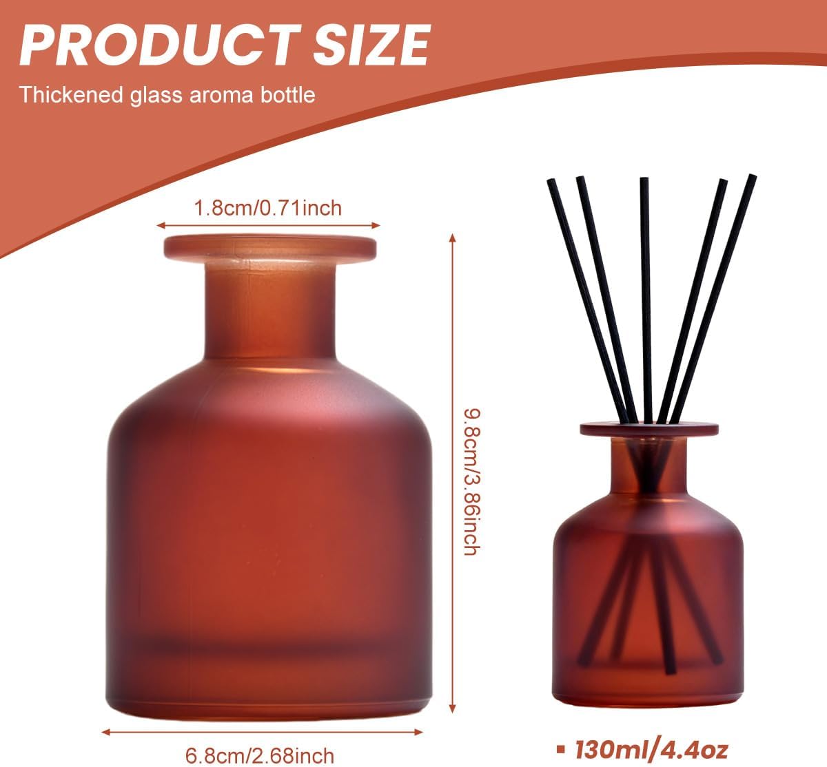 130ML/4.3OZ Amber Red Glass Diffuser Bottle Empty Refillable Aromatherapy Container Fragrance Accessories for Essential Oils & DIY Crafts - Image 2