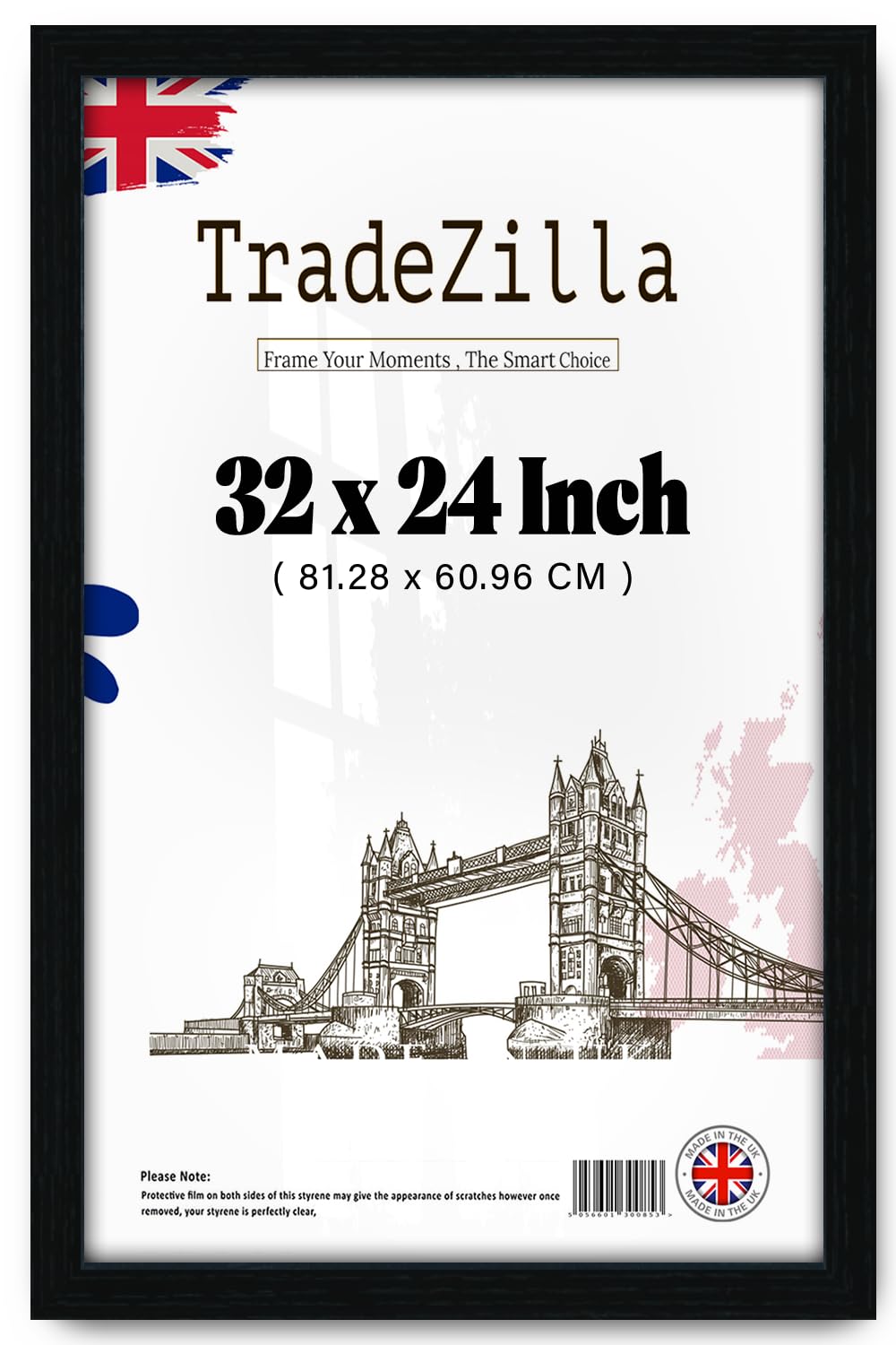 TradeZilla 32x24 inch Poster Frame in Black with Crystal Clear Perspex- (81.28X60.96 CM) Solid MDF Wood Art Frame for Wall Mounting, Poster Frames in Horizontal or Vertical Format (Black)