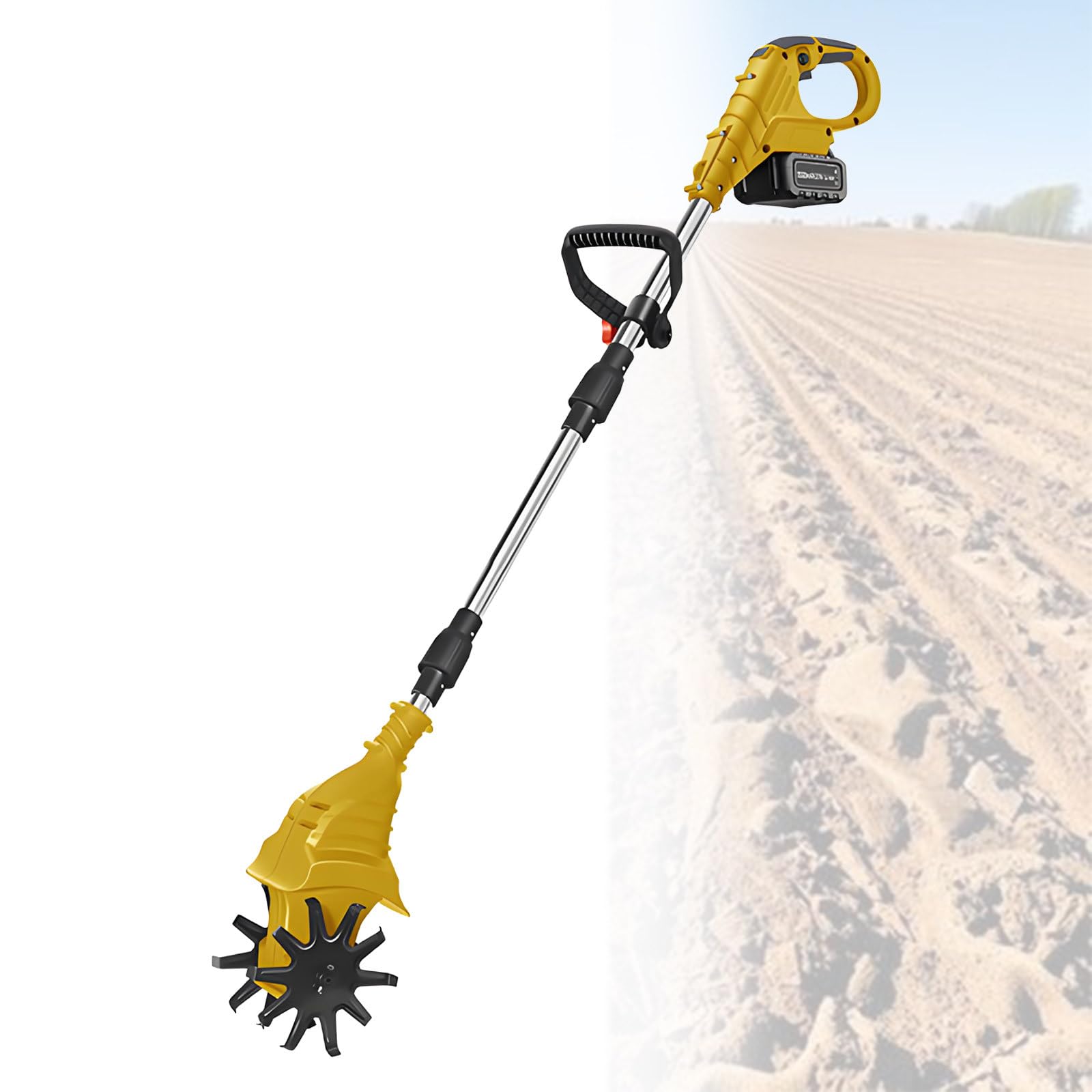 Motocoltivatore Elettrico A Batteria,Motocoltivatore Elettrico Da Giardino A 270 Giri/Min Per Aratura,Diserbo,Rivoltamento Del Terreno,Rimozione Delle Erbacce,Yellow-DualBlades-1battery