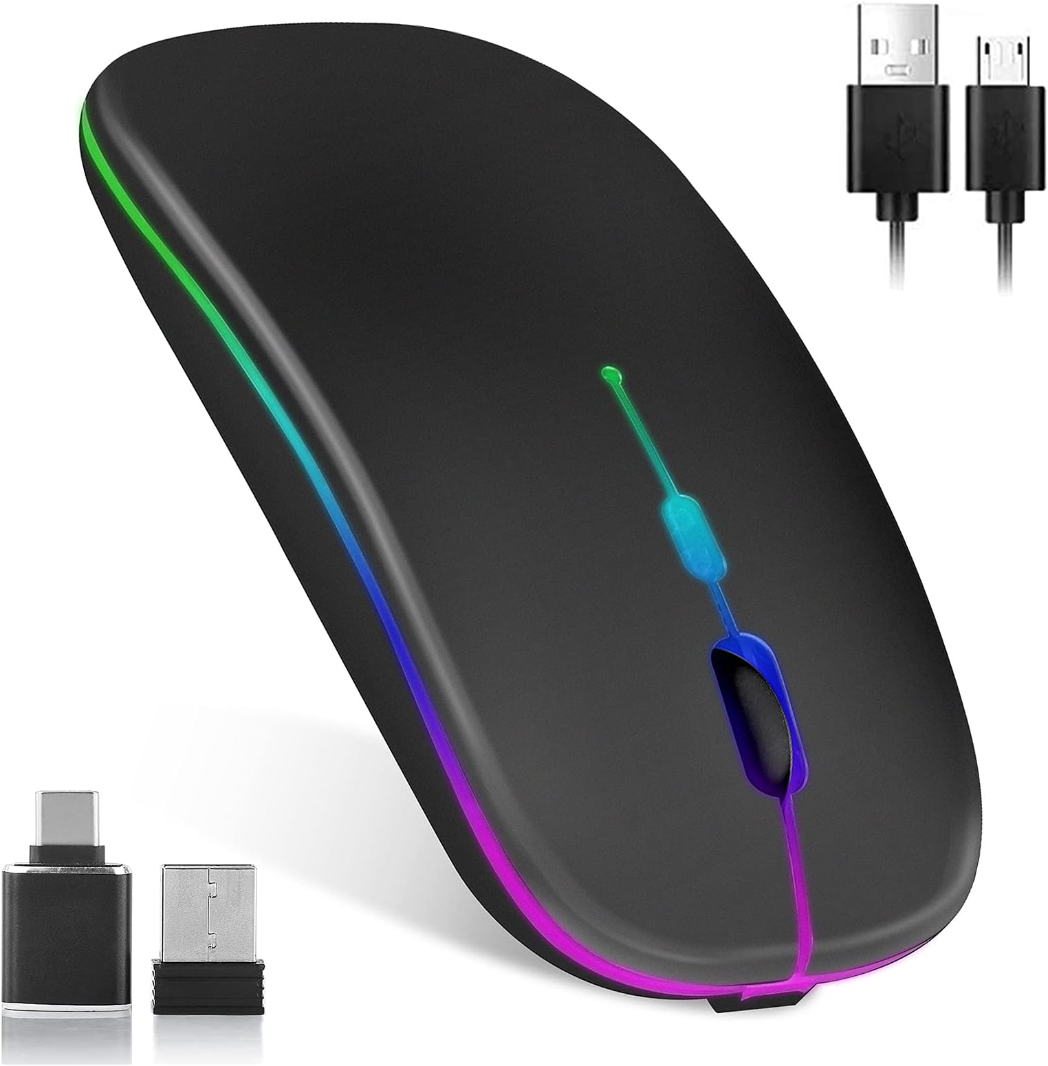 Wireless Mouse Rechargeable,Upgrade LED Mouse for Laptop, Silent Mouse Bluetooth with USB 2.4GHz & Type-c Receiver, 3 Adjustable DPI Mice for Computer, Notebook, PC, Laptop, Desktop (Black)