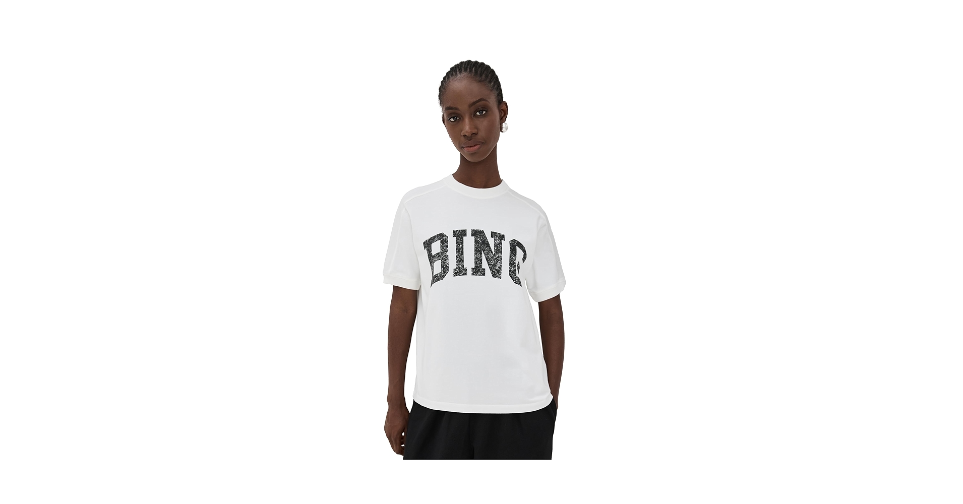 ANINE BING Women's Jaylin Bing Tee, Ivory, White, Graphic, L
