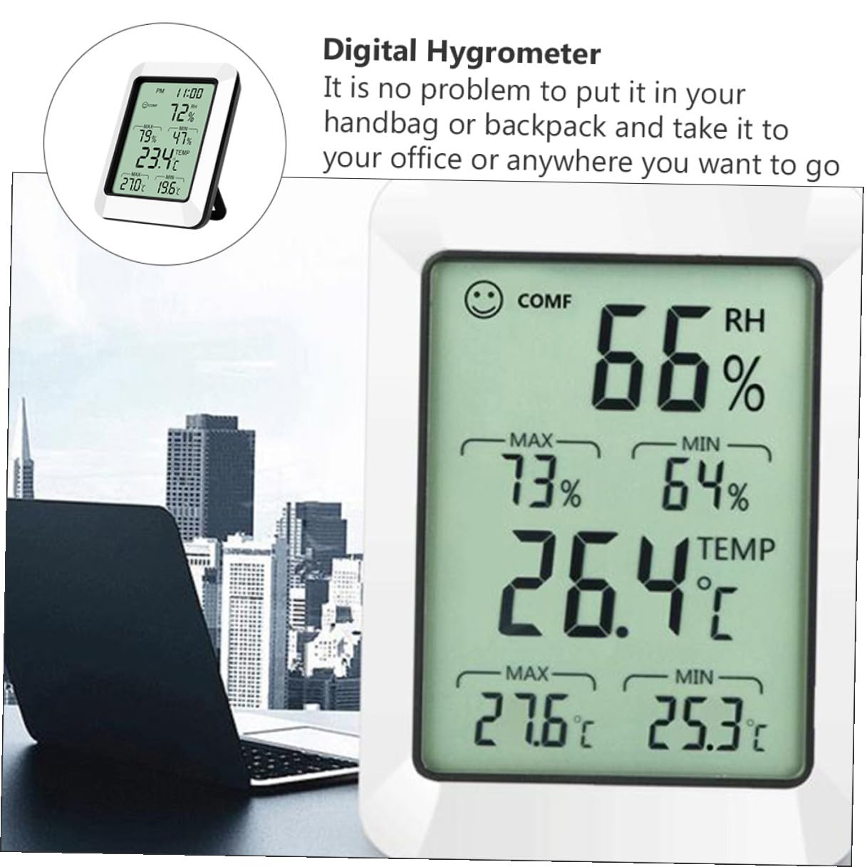 GANAZONO Termometro Igrometro Digitale da Interno Sensibile per Casa e Ufficio Monitor Temperatura e Umidità Preciso Design da Tavolo Parete Basso Consumo Energetico Senza Batteria Inclusa