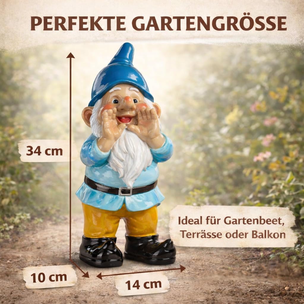 formano 2er Set Gartenzwerg Gartendeko Figuren handbemalt Kunststein 34 cm groß glänzende Oberfläche lustige Gartenfiguren für Garten Terrasse Balkon dekorative Zwerge Outdoor Deko