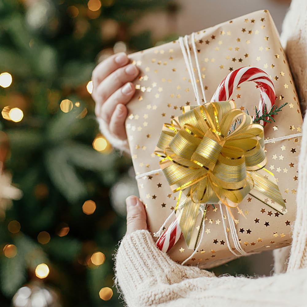 12 fiocchi da tirare per confezioni regalo, fiocco dorato, grande fiocco per Natale, matrimonio, anniversario, San Valentino, confezione regalo, fiocco per cesti di fiori, bouquet, oro