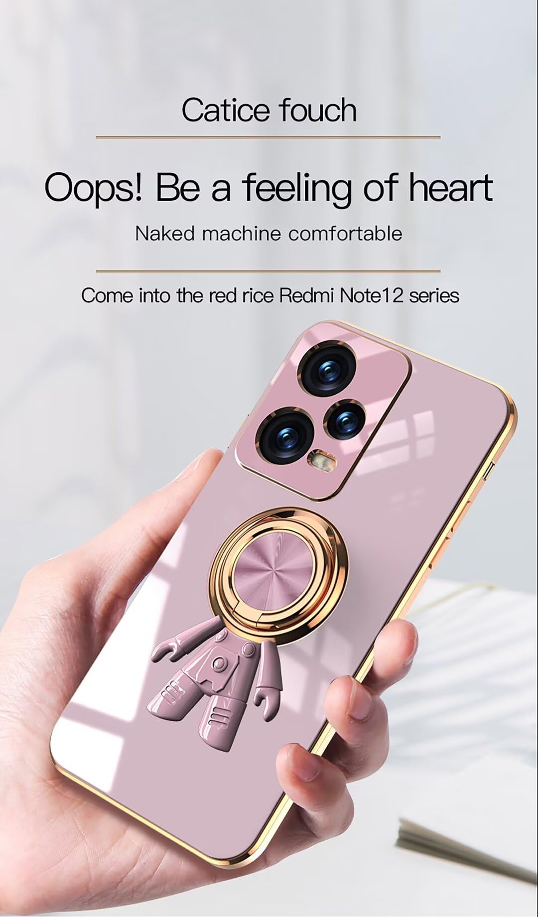 ATISIJIE Cover Con Astronauta Per Xiaomi Redmi Note 12 Pro 5G / Poco X5 Pro 5G - Antiurto Con Anello Rotante, Nero