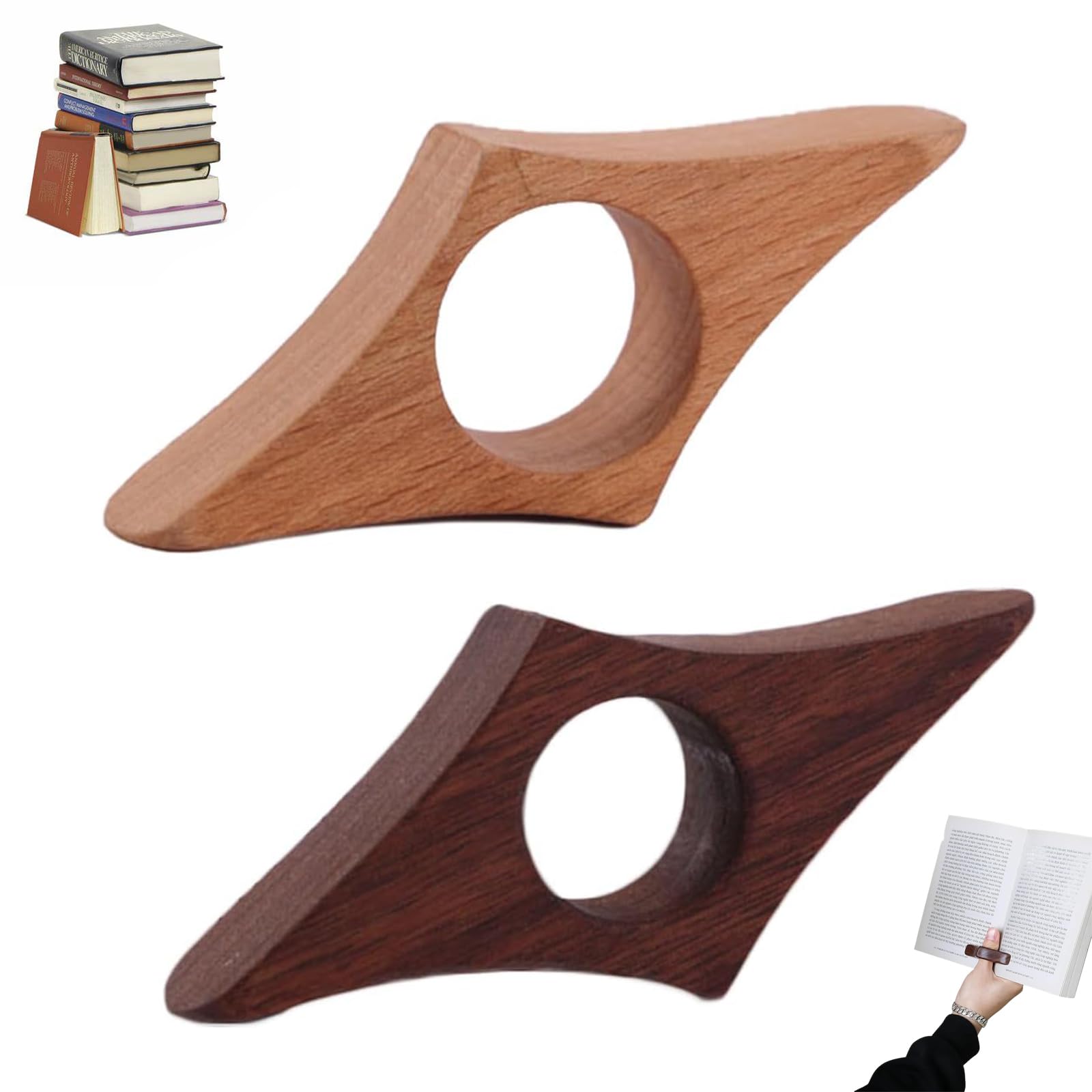 Mzvoo A 2Pcs Bookie Rookie Page Holder,Book Thumb Page Holder,Wooden Book Page Holder,Thumb Book Page Holder,Book Page Holder,Book Holder Thumb,Book Opener Holder,Handmade Natural Walnut Thumb Bookmark