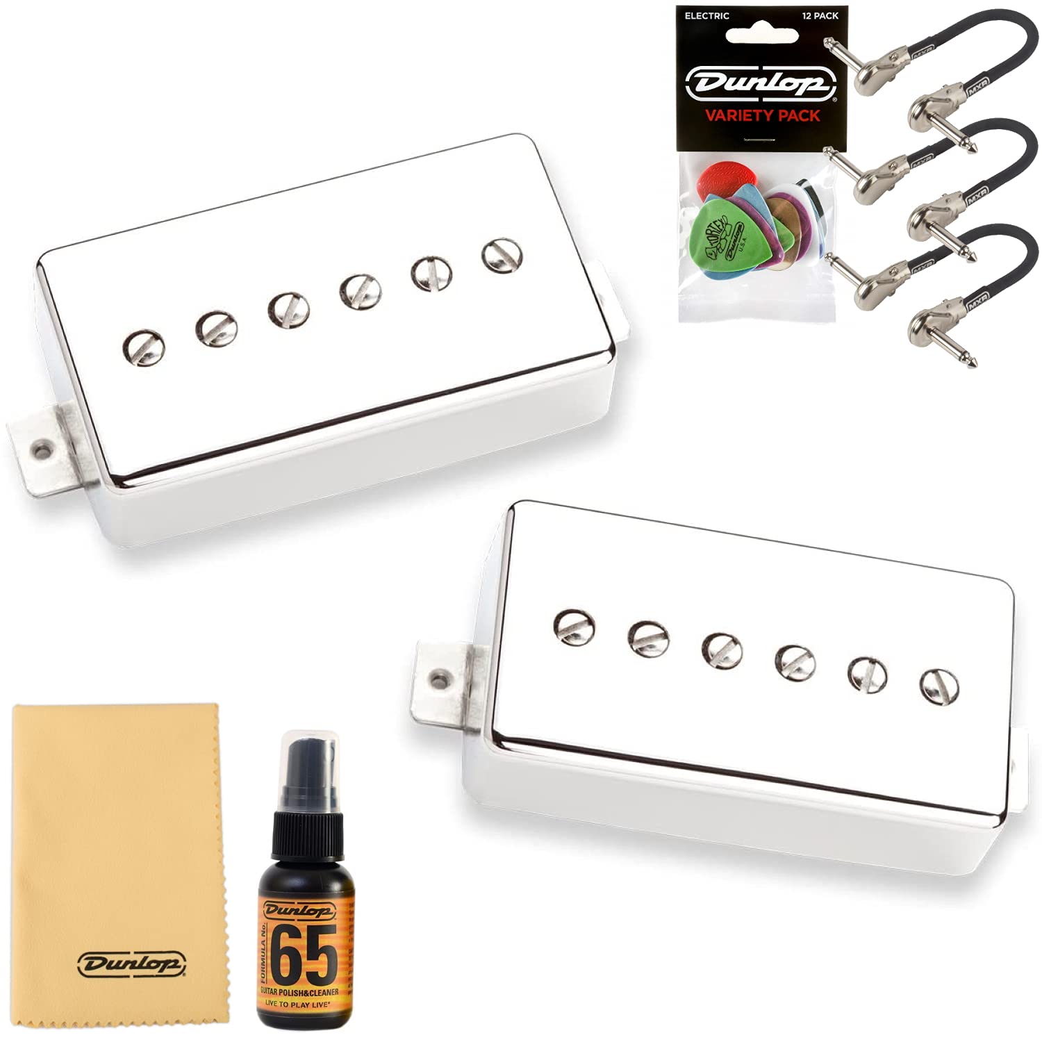 Seymour Duncan Phat Cat Set Nickel Bundle with 3 MXR Patch Cables, Dunlop Variety Pick Pack and Polishing Kit