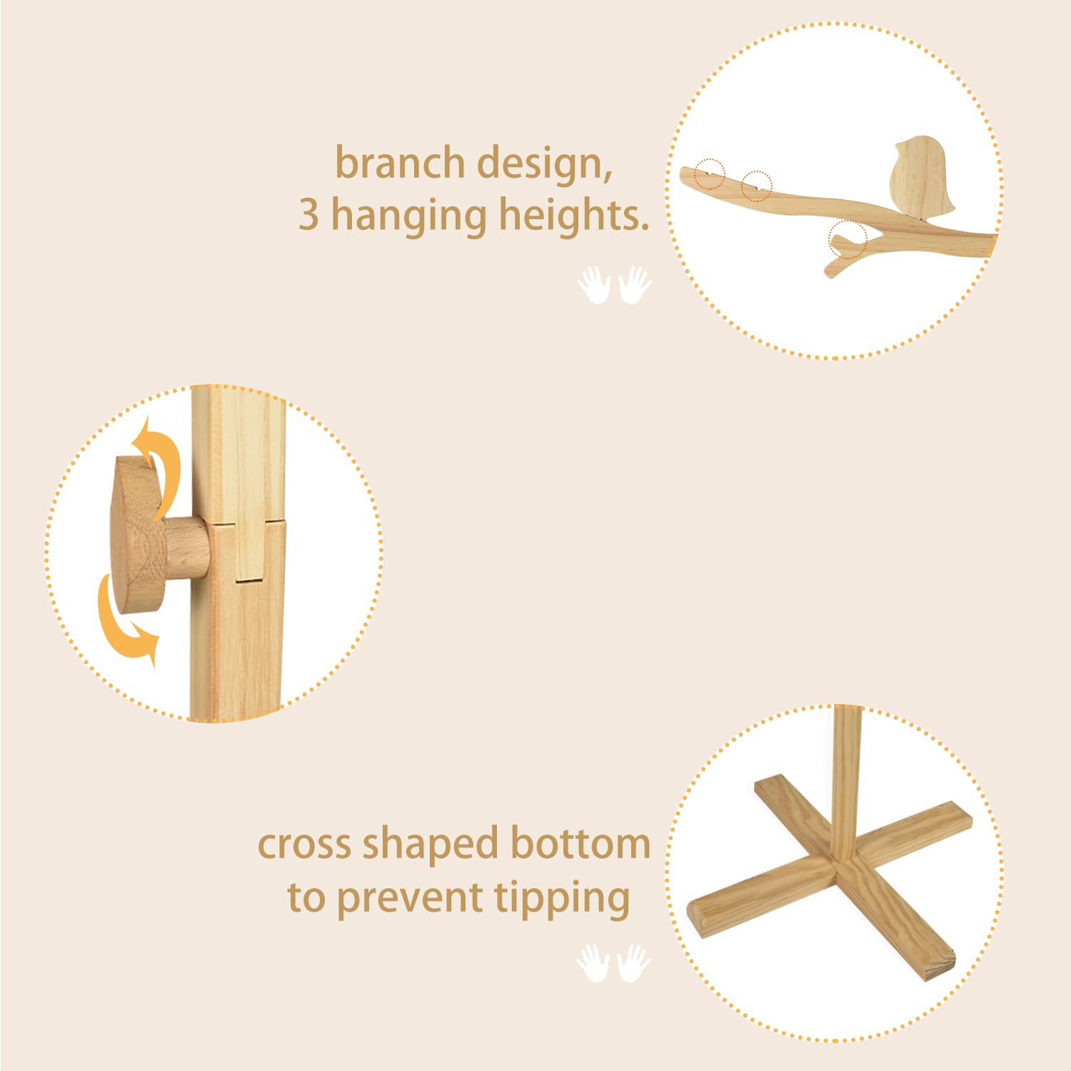 Mobile da pavimento in legno per culla, braccio mobile per culla da 142,2 cm, decorazione in legno, gancio mobile mobile per bambini con forte attacco antidumping