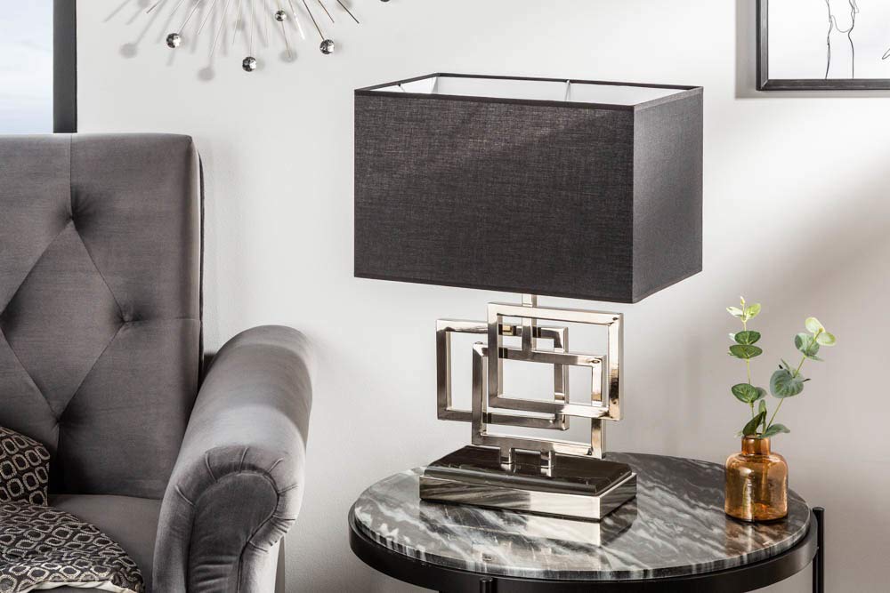 invicta INTERIOR Moderne Tischleuchte ATLANTIS 56cm silber Modern Design mit Stoffschirm Tischlampe Lampe Nachttischleuchte