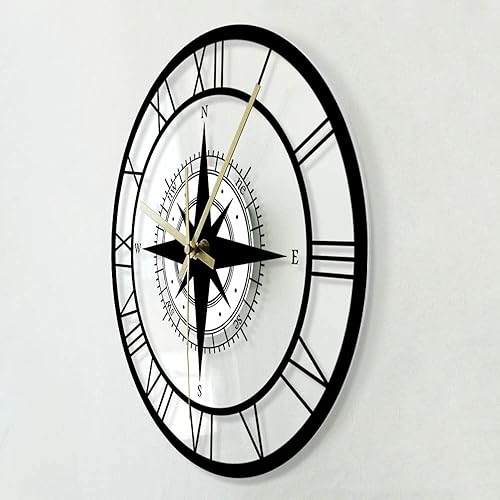 Miniatura 3 de The Geeky Days Black Wind Rose Brújula exclusivo reloj de pared silencioso mapa de dirección náutico decoración colgante para el hogar viajero