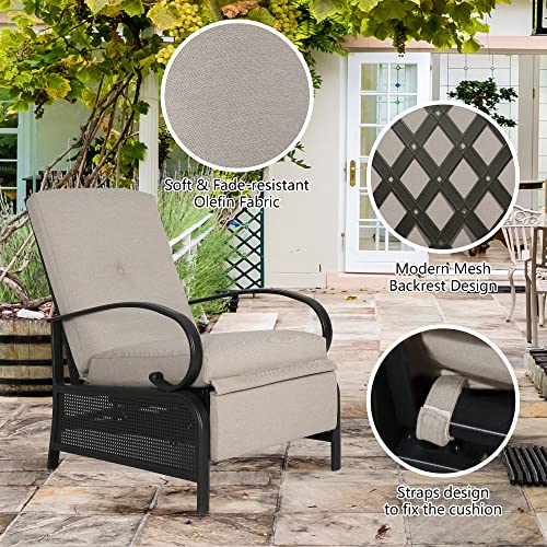 Patio Tree Adjustable Outdoor Reclining Lounge Chair Patio Recliner Chair With Strong Extendable Metal Frame And Removable Cushions For Outdoor Reading Or Relaxation (Sailcloth Beige) #TOP3