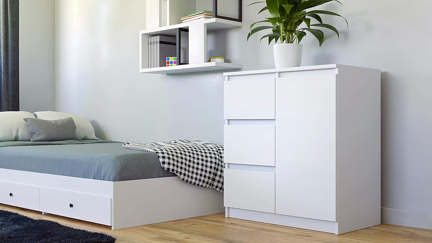 CDF Cassettiera 1D3S | Colore: Bianco | Armadio per documenti e piccoli oggetti | Ideale per soggiorno, camera da letto, cameretta dei bambini e ufficio | 3 cassetti spaziosi | facile da montare