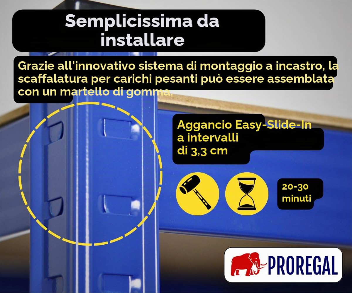 PROREGAL Scaffale per carichi pesanti TAURUS | AxLxP 180x90x60cm | Portata per ripiano 175kg | Blu