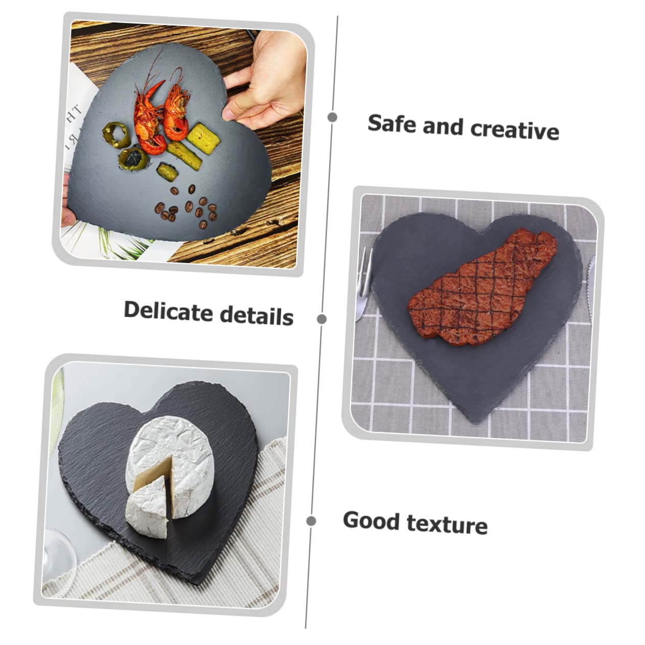 Gatuida Piatti da Portata Piatto per Dessert e Conservazione Cibo Set 3 Pezzi in Ardesia Nero Forma a Cuore Elegante Accessorio per Casa e Hotel
