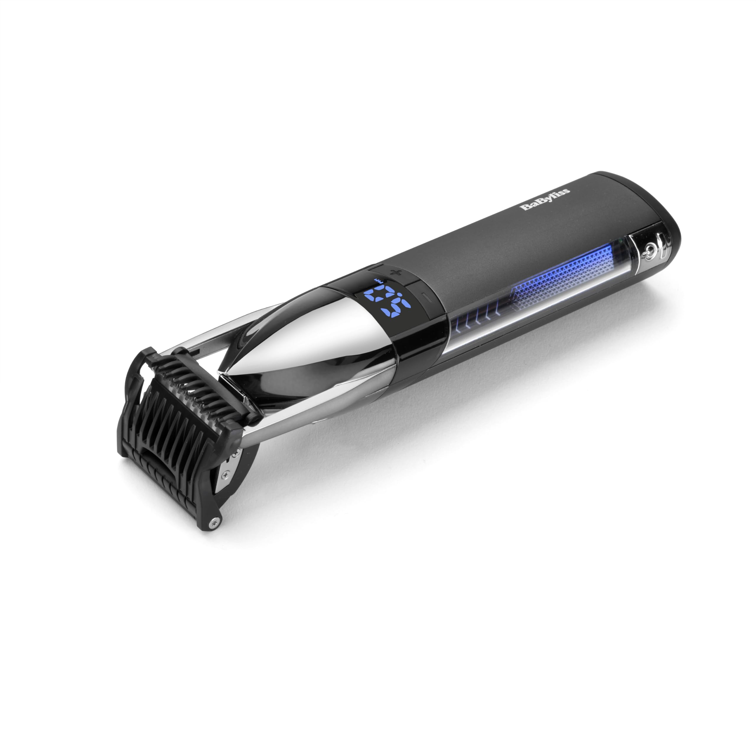 BaByliss Super‑X Cortabarbas Stubble – Cortabarbas impermeable con cuchillas de acero japonés, control motorizado (0,4–5 mm), pantalla digital, batería de litio, 90 minutos de autonomía, S996E