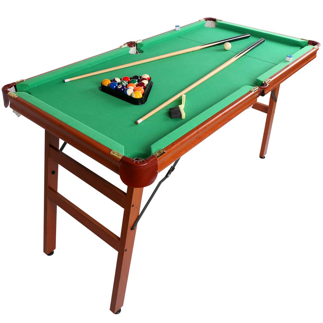 55" Folding Pool Table – Compact Billiard Table with Complete Accessories, Space-Saving Design for Kids & Adults, Includes Cues, Balls, Chalk, Rack & Brush