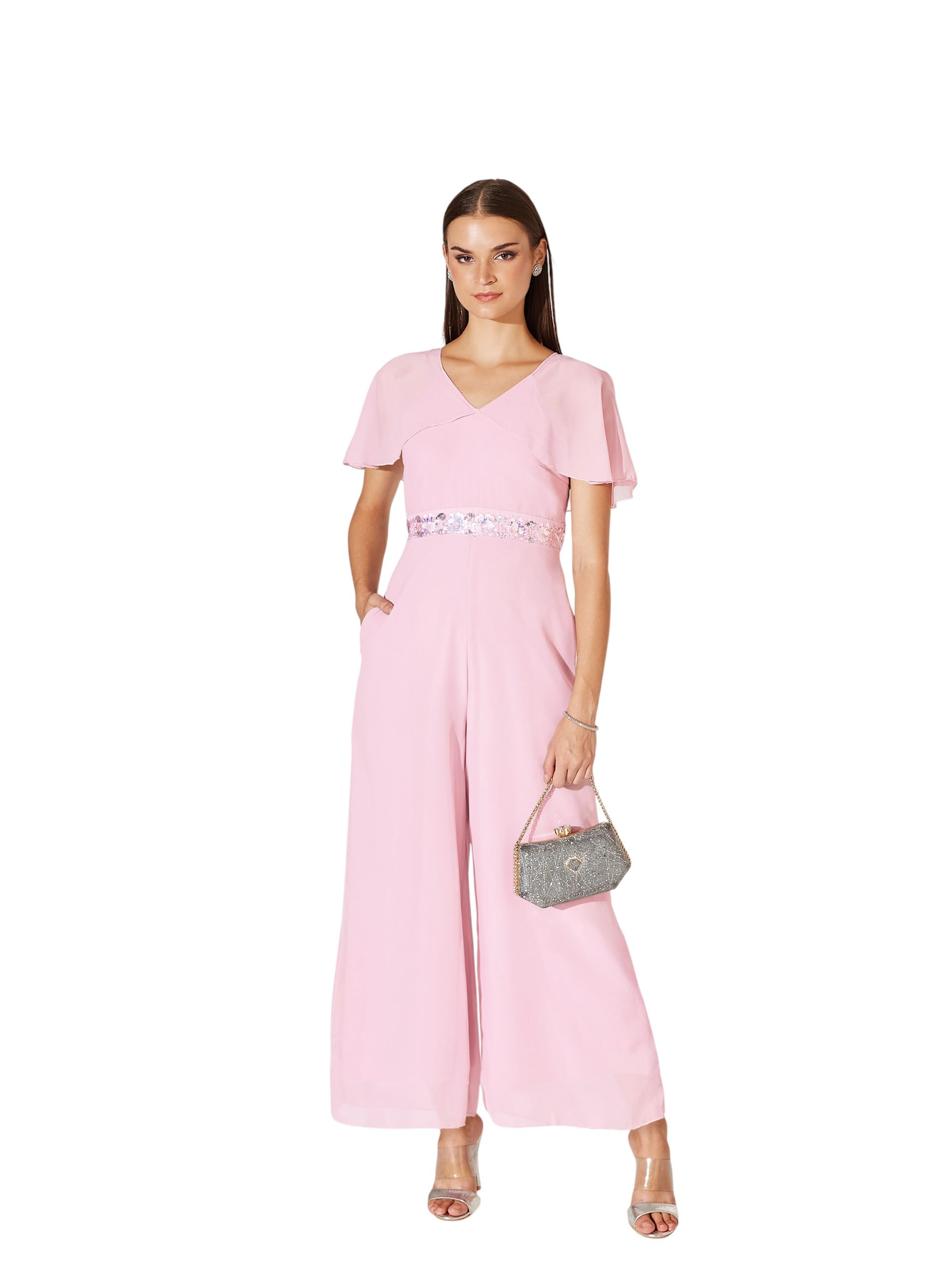 miss chase Women's Georgette V-Neck Cape Regular Jumpsuit-picture-11
