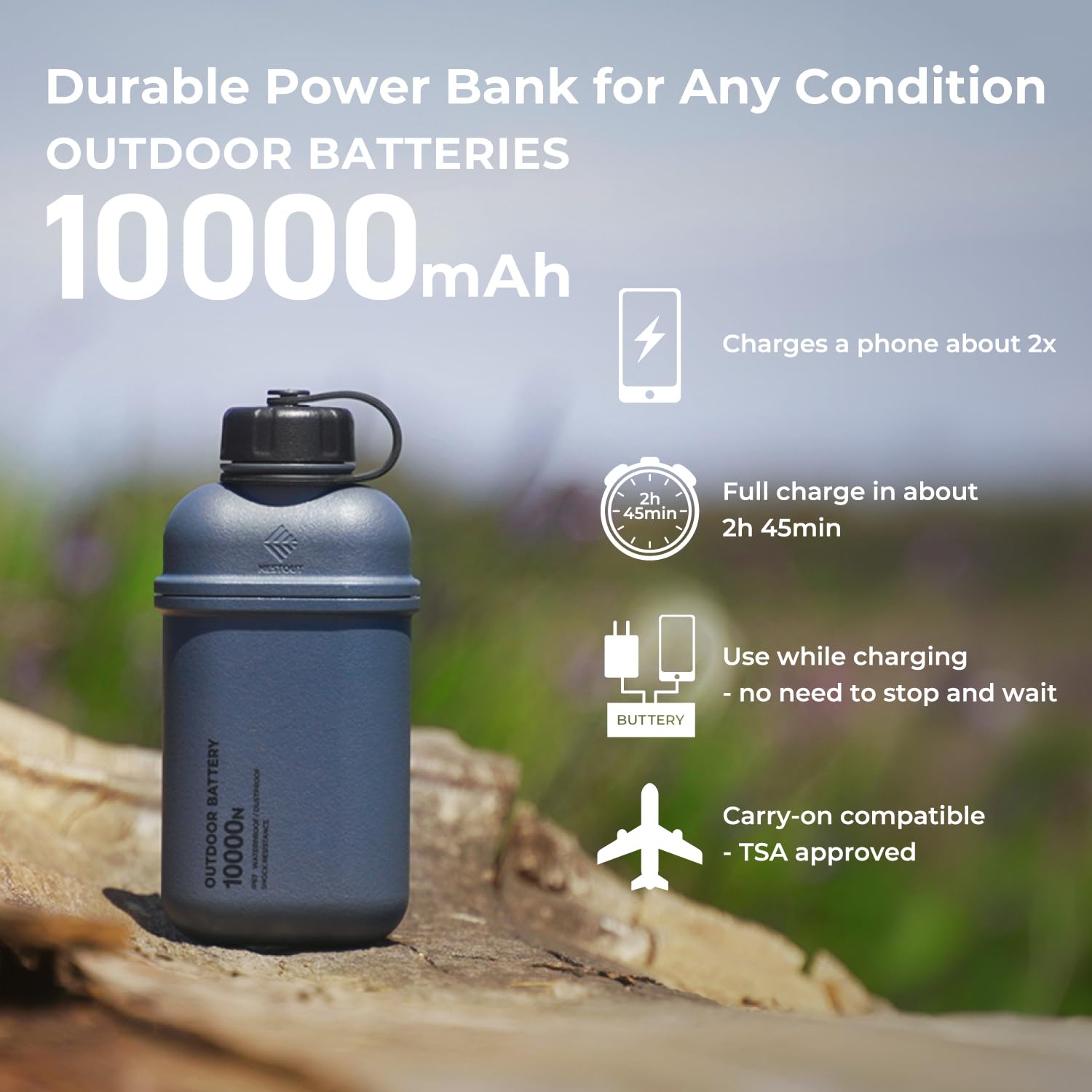 ELECOM NESTOUT 10000mAh Rugged Outdoor Power Bank, IP67 Waterproof, 20W