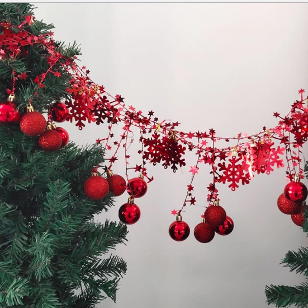 Weihnachtskugeln Silber Weihnachtsdekoration Cane Hängende Kugel Schneeflocke Weihnachtsbaum Ornamente Bälle for Weihnachten Home Decor(Red)