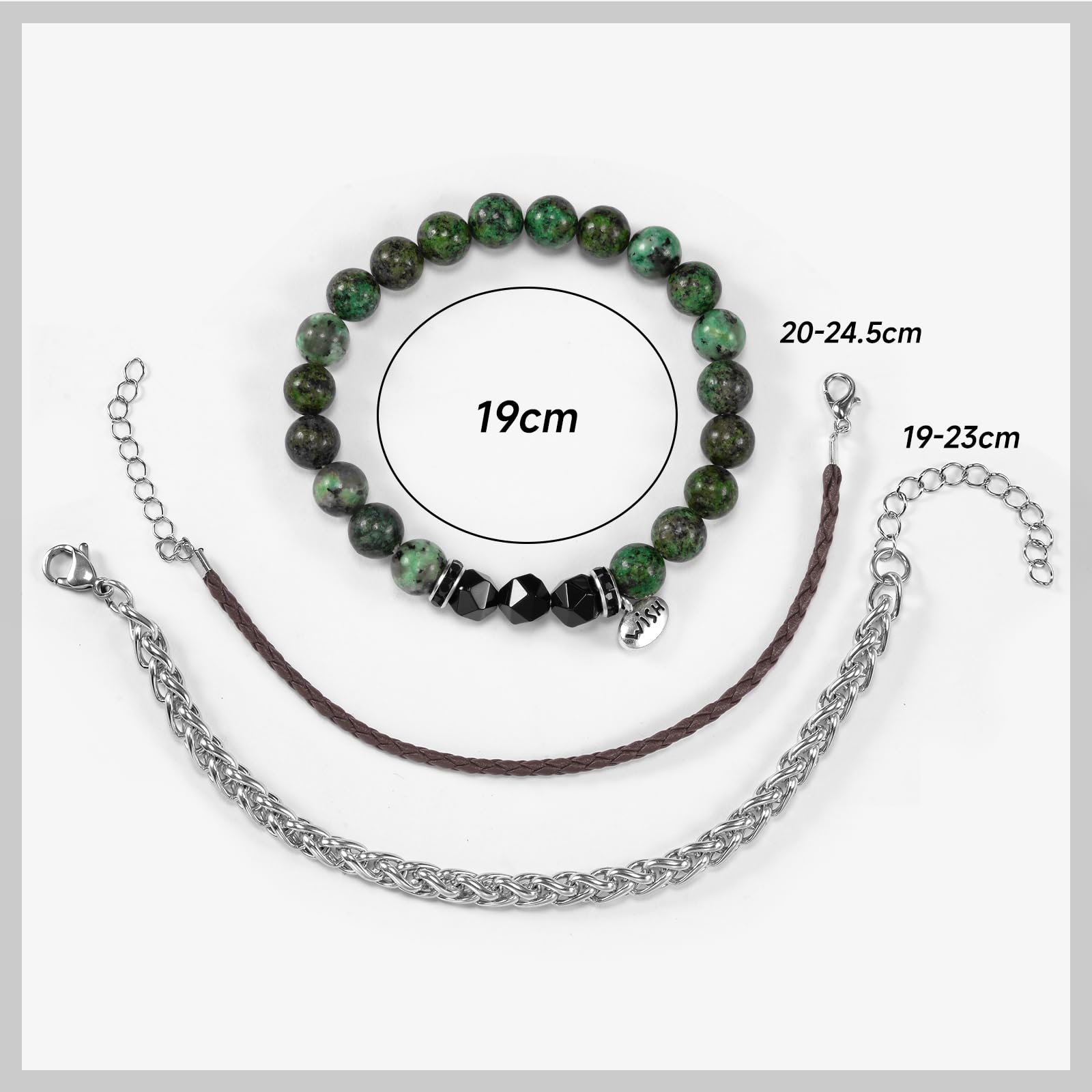 YELUWA 3 PCS Bracciali Di Pietra Bianco Turchese Africana per Uomo Con 3 Bracciale Di Ossidiana Nera in Titanio E Corda Vintage Intrecciata Mano Regali Compleanno per Ragazzi Fidanzati Moda Bracciale