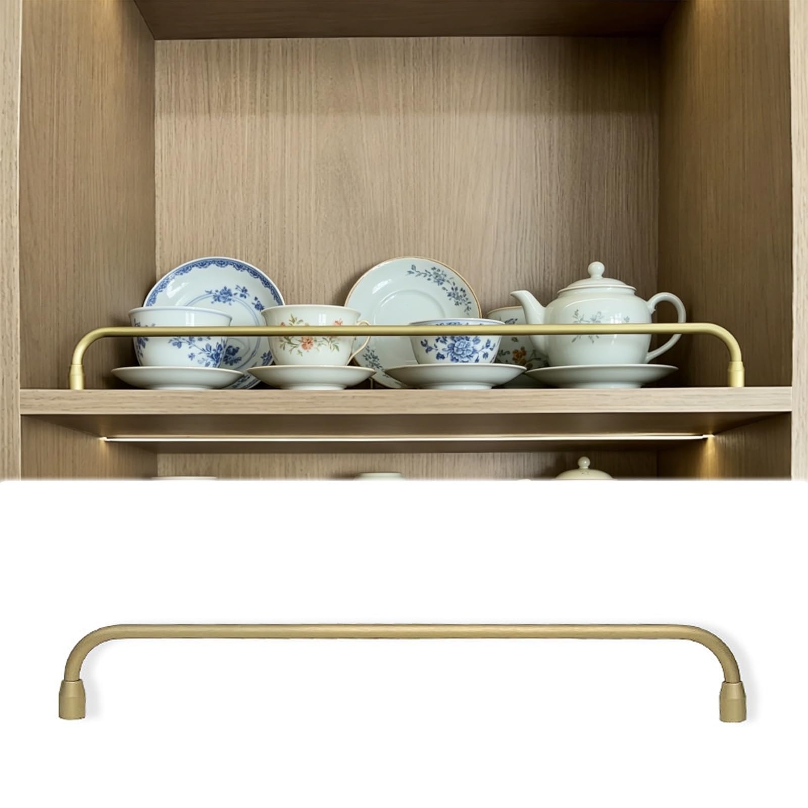 ERRULAN Fall Prevention Metal Shelf Rail Fence Set for Open Shelves, Modern Decorative Shelf Guardrail, Aluminum Kitchen Tipping Gallery Rails(Antique Brass,66cm/26in)