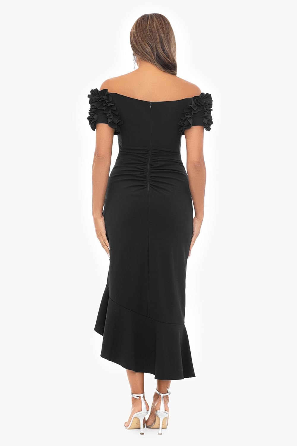 Xscape Womens Off The Shoulder Ruffle Sleeve Midi Dress (Standard & Petite) - Image 2