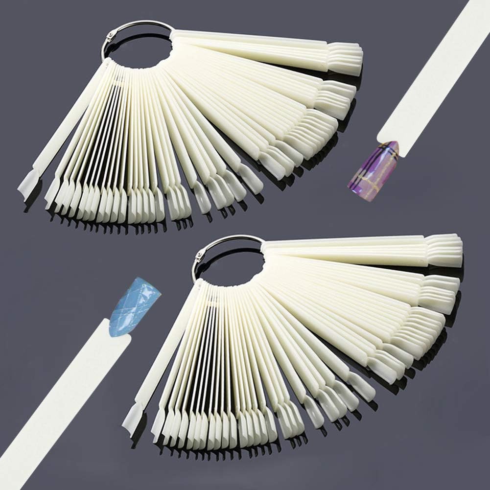 Hedmedum 100pcs Abanico de Uñas Blanco Uñas Falsa Mostrador Display Exhibidor de Uñas de Plastico en Anillo Muestras Uñas Postizas Uñas Practicas para Gel (blanco)