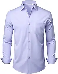 Camisa social masculina de manga comprida elástica sem rugas para negócios casual com botões para casamento