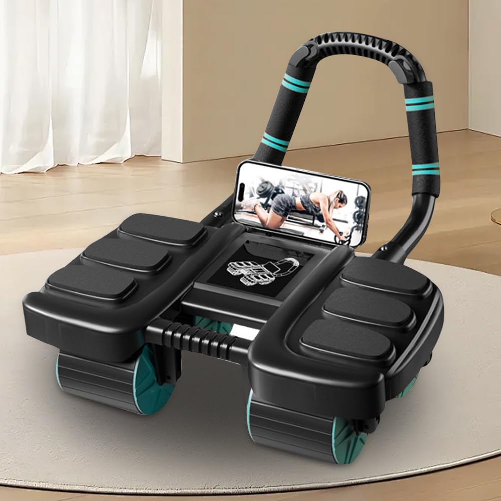 Automatyczny trener mięśni brzucha – do domu, stabilny, 4 rolki, domowy trener brzucha, trening mięśni brzucha, z matą na kolana i uchwytem na telefon