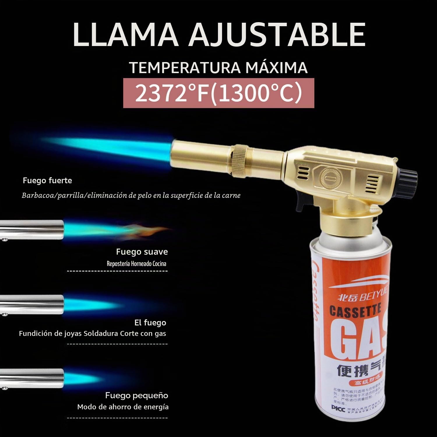 8098 Antorcha de cocina Modelos de metal Llama versátil y regulable para crème brûlée, postres y repostería.
