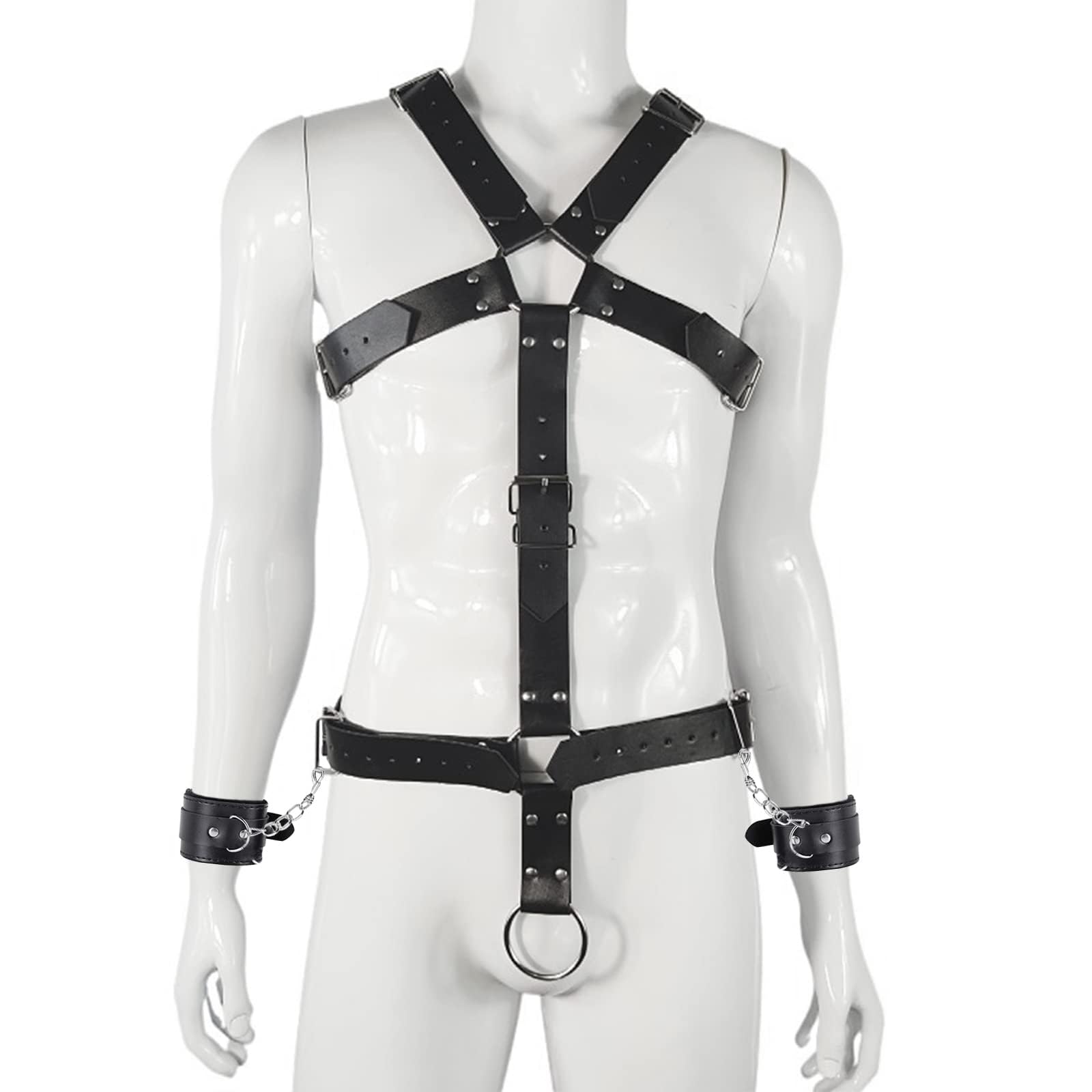 Punk Pour Hommes Harnais De Poitrine En Cuir Avec Menottes & Anneau Pénis,Vêtements Gothiques Pour Hommes Costumes Pour Hommes,Menottes Toys Pour Couples Extrême