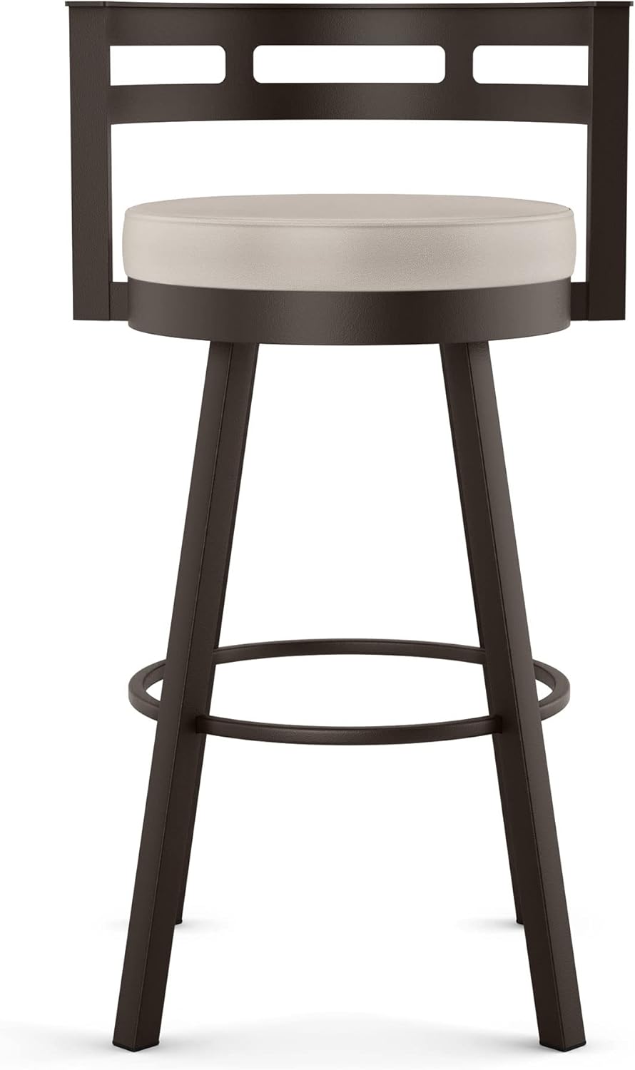 Amisco Render 26" Counter Height Barstool, Swivel Stool with Backrest and Metal Base for Kitchen Island or Bar - Cream Faux Leather/Dark Brown Metal/Counter Height