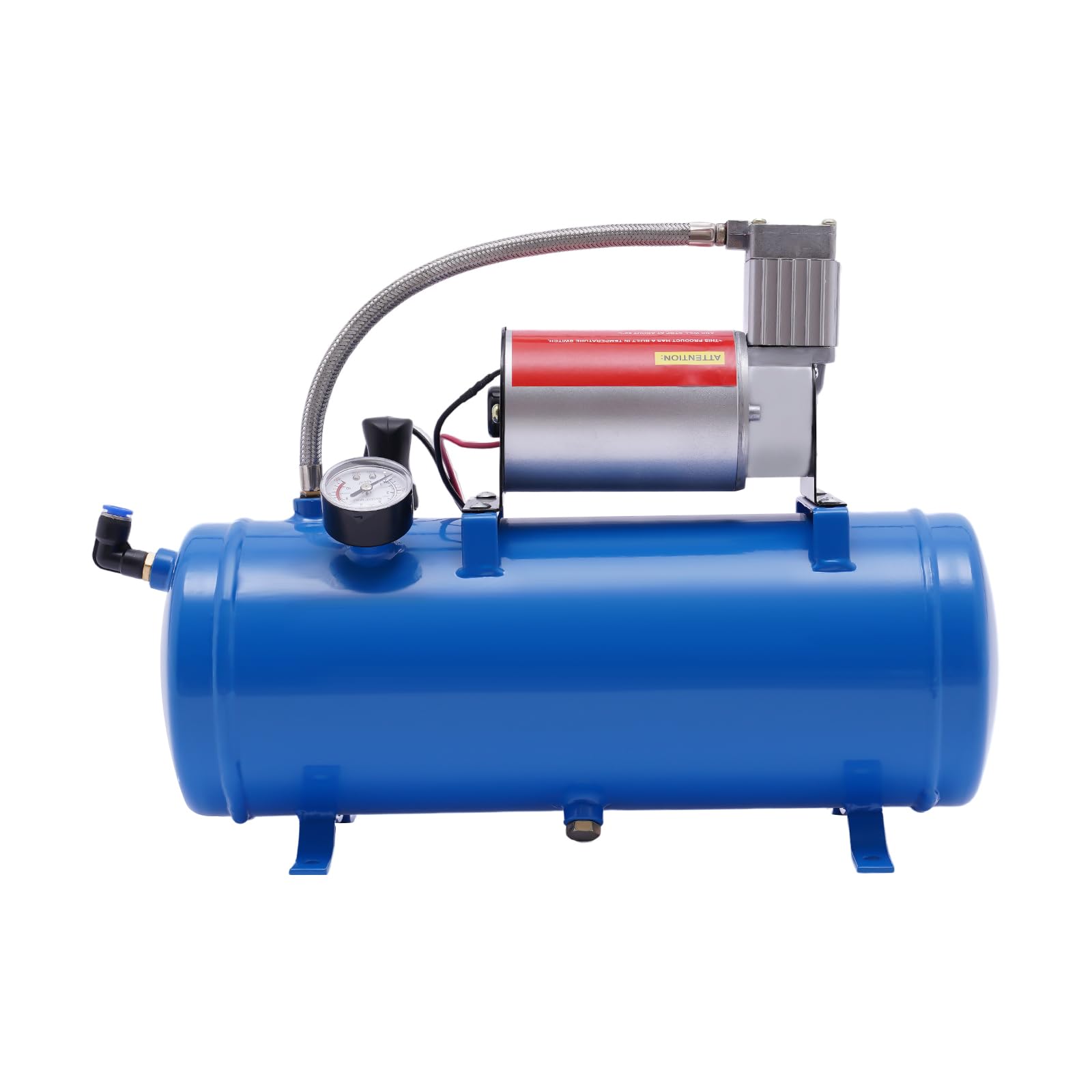 Sprężarka sprężonego powietrza 12 V, niebieska, z wężem, pojemność zbiornika 6 l, kompresor bezolejowy, kompresor 150 psi, kompresor powietrza do opon samochodowych, silników samochodowych,