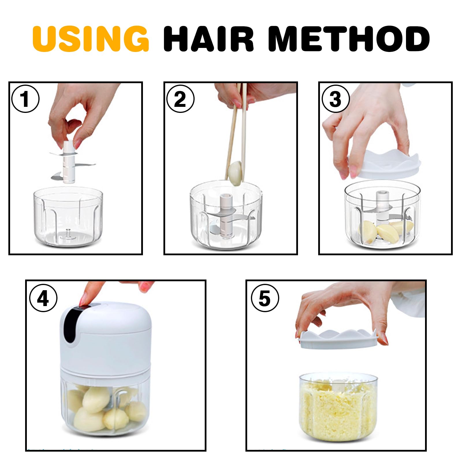 SPORWAY Hachoir à oignons électrique : hachoir à oignons USB rechargeable avec 3 gobelets mélangeurs 100/250/350 ml, hachoir à ail Onion Chopper Food Cutter pour viande, oignons, fruits