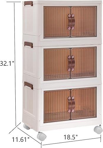 Miniatura 3 de Contenedores de almacenamiento de plástico de 3 niveles con ruedas de 12 galones, contenedores de almacenamiento apilables con puertas,