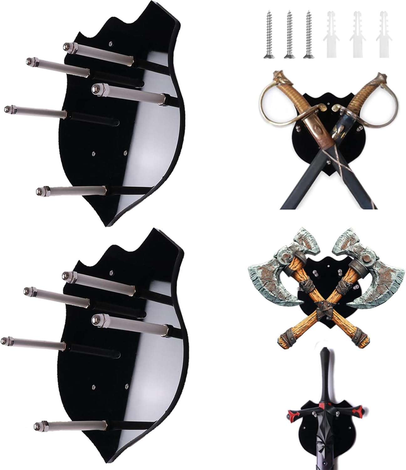 2 PCS Axe sword display stand, Sword Wall Mount Display, Sword Hanger, Acrylic sword display stand,katana wall mount can display two swords or a single sword at the same time with Hardware