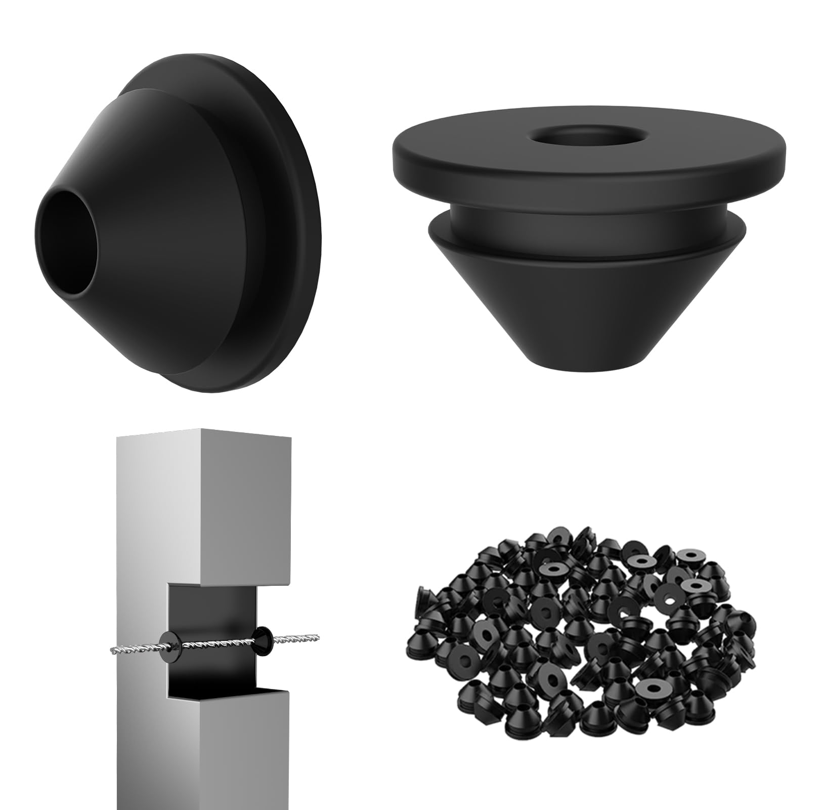 Photo 1 of 100 Pack Cable Railing Rubber Grommets for 1/8" 5/32" 3/16" Cables,Black 1/8" Cable Railing Post Protector Sleeves for Indoor Outdoor Metal Posts