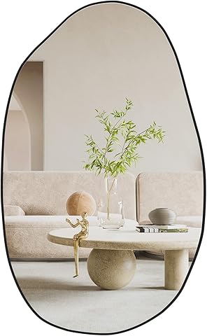CASSILANDO Espejo de Pared Irregular, Espejo asimétrico montado en la Pared, Espejo de tocador único, Espejo Decorativo para Sala de Estar, baño, Dormitorio, 85x52cm